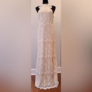 Southern Fried Chics To Have & To Hold Ivory Lace Halter Maxi Dress XXL